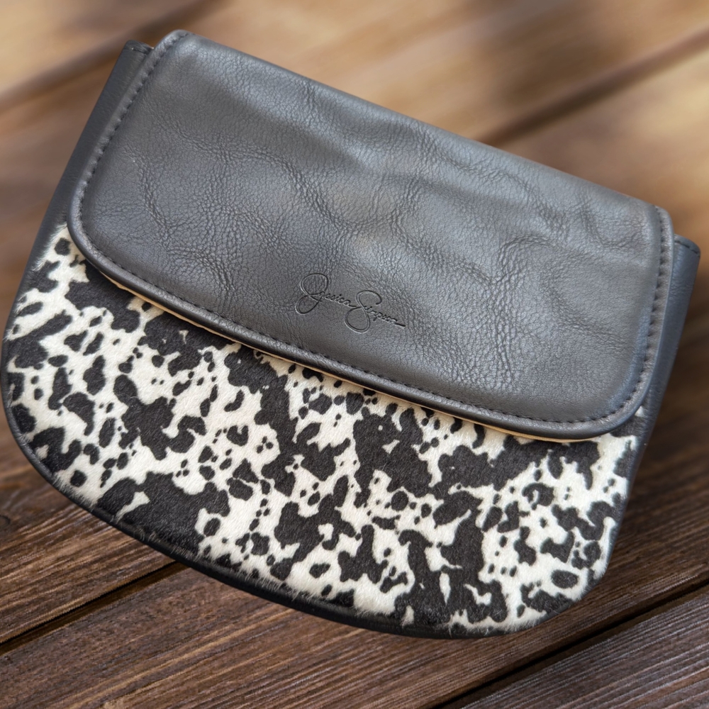 Jessica Simpson Black and White Cow Print Clutch